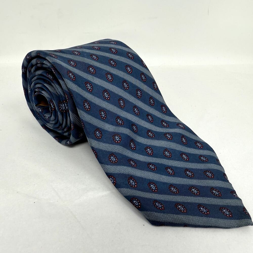 Yves Saint Laurent YSL Silk Tie Blue Striped Paisley Designer Necktie